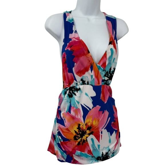 VENUS size XL Halter Mini Cover-Up Dress Floral Ruched Side Pullover Beach - Picture 2 of 13